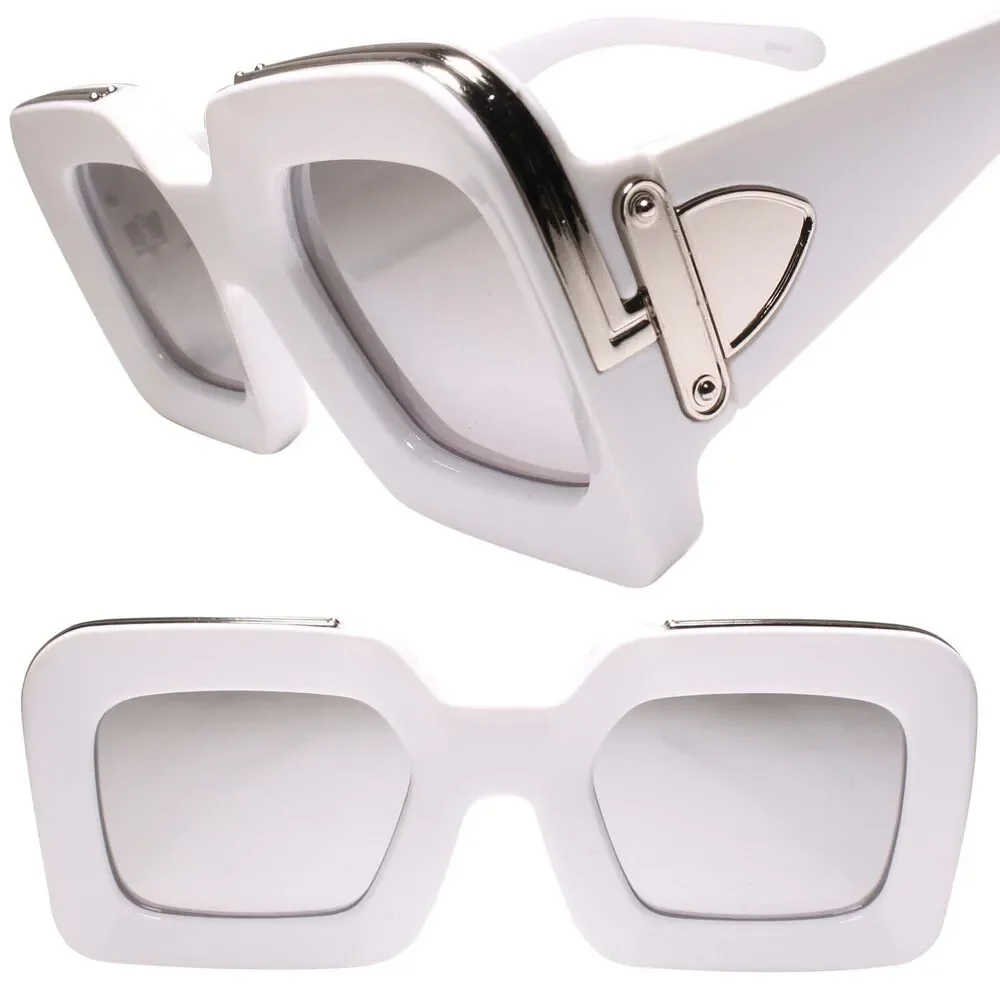 White and Silver Chunky Rap Shades Bold and Thick Frame Hip Hop Sunglasses